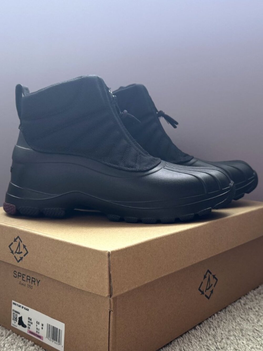 Sperry Duck Float Zip Boots Women's 8.5 Black Waterproof Winter Boots NWT